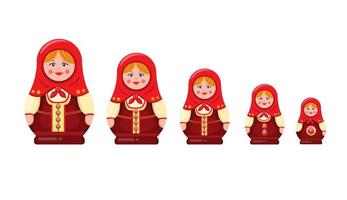 Matryoshka o muñeca de anidación babushka, juguete de recuerdo de madera hecho a mano tradicional del símbolo de icono ruso en vector de ilustración plana de dibujos animados sobre fondo blanco