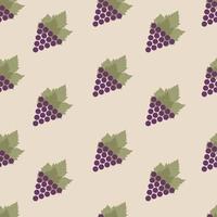 Seamless pattern with grapes and leaves. Repeating endless violet grape. Vector