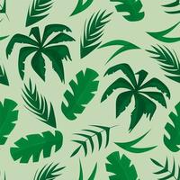 patrón sin fisuras con hojas tropicales sobre fondo verde vector