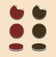 galletas con crema en chocolate y sabor terciopelo rojo. icono de colección de bocadillos en vector de ilustración plana de dibujos animados con crema de leche