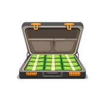 Briefcase full of cash money. symbol concept in cartoon illustration vector isolated in white background