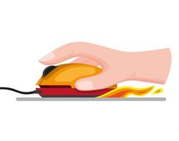hand holding and click mouse with fire effect cartoon flat illustration vector isolated in white background