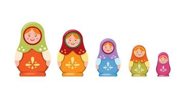 Matryoshka or Babushka nesting doll. handmade toy souvenir traditional from russian collection icon set in flat illustration vector on white background