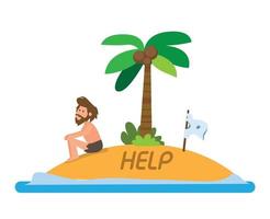 man stranded in island flat illustration vector