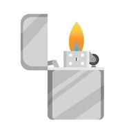 realistic metallic lighter with fire icon in flat illustration vector