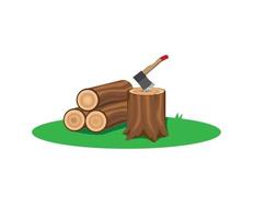 axe and wood. making fireplace or bonfire fuel. flat illustration vector