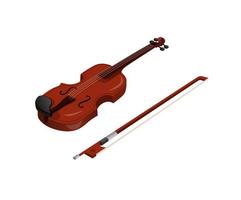 Violin, wooden biola classic music instrument in isometric illustration vector isolated in white background