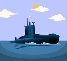 Vehículo militar de buque de guerra submarino flotando en vector de ilustración de concepto de océano