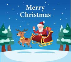 Merry Christmas and Happy New Year season with Santa and Reindeer with gift box cartoon illustration vector