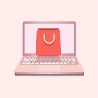 Notebook in Rose color with shopping bag mock up template symbol concept. vector