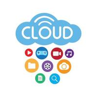 Logotipo de entretenimiento del servidor en la nube, símbolo, icono en vector de ilustración plana