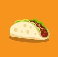 taco beef with mustard mexican street food icon in cartoon illustration vector