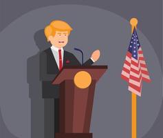 president speech in podium, president american donald trump illustration flat design vector