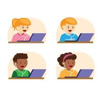 conjunto de iconos de niños usar laptop, notebook en vector de ilustración plana de dibujos animados