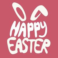 Happy Easter greeting card with rabbit, bunny and text on red background vector