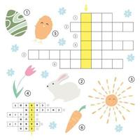 Crossword educational children game with answer. Learning Easter theme puzzle vector