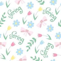 Vector floral pattern in doodle style with flowers and leaves. spring background