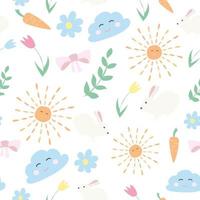 Vector floral pattern in doodle style with flowers and leaves. spring background