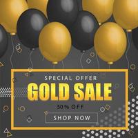 Sale Poster with shiny balloons on dark Background with golden, glitter frame vector