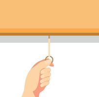 hand pulling roller curtain or projector screen in cartoon flat illustration vector isolated in white background