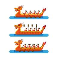 Carreras de botes de dragón en el conjunto de iconos del festival chino. vector de ilustración plana de dibujos animados aislado en fondo blanco