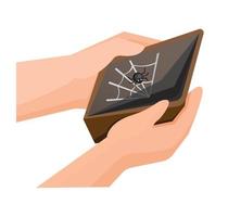 hand open an empty wallet with little spider flat illustration vector