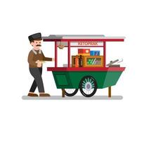 Man selling indonesian traditional food in food cart. cartoon flat illustration vector isolated in white background