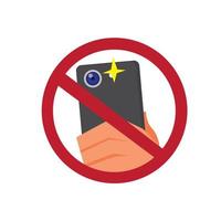 Do not take pictures or use smartphone flash sign in flat illustration vector