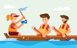 dragon boat, rafting, paddle sport team flat illustration vector