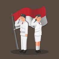el paskibraka es una organización juvenil para izar y arriar la bandera nacional de indonesia en las ceremonias del día de la dependencia. pareja en concepto uniforme en vector de ilustración de dibujos animados aislado en fondo blanco
