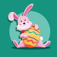 Easter bunny holding egg character concept in cartoon illustration vector