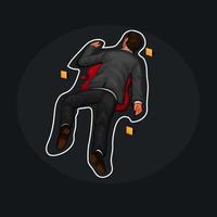 Hombre muerto en la víctima del asesino del piso, vector de ilustración de dibujos animados de contorno de tiza de la escena del crimen