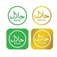 variación del logotipo halal en color degradado verde y dorado, conjunto de iconos, logotipo de símbolo para alimentos, productos, etc., ilustración plana vectorial editable vector