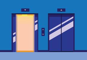lift up and down, door open and closed in elevator hallway flat illustration vector