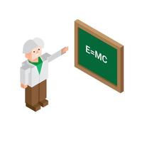 Albert Einstein figure with chalkboard in isometric illustration editable vector