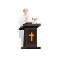 discurso del predicador en el podio religión católica en vector de ilustración plana de dibujos animados aislado en fondo blanco
