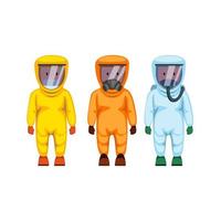 people wear hazmat protective suit in three variation model and color collection set in flat illustration vector isolated in white background