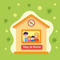 family stay at home to prevention infection disease, home quarantine virus epidemic cartoon flat illustration vector