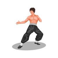 concepto de figura de leyenda de arte marcial de bruce lee en vector de ilustración de dibujos animados