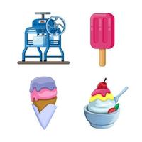 Conjunto de símbolo de máquina de helado y hielo raspado. concepto en vector de ilustración de dibujos animados