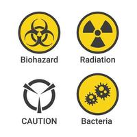 Biohazard, Radiation, and bacteria collection icon set. sign symbol for laboratory or industrial information flat illustration vector isolated in white background