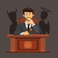 judge law confusing making decision with silhouette devil and angel concept in cartoon illustration vector