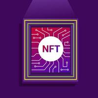 NFT art in frame. Nft is Non-fungible token art trading with cryptocurrency symbol illustration vector