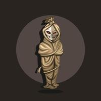 Pocong urban legend ghost from asian indonesia. soul of a dead person trapped in its shroud. cartoon illustration vector