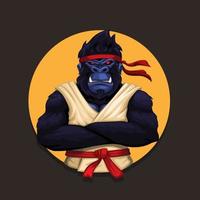 Gorilla monkey wearing karate uniform. animal martial art athlete character illustration vector