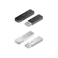 flash drive usb in isometric illustration concept in black and white color isolated in white background