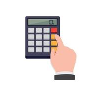 Calculator with hand cartoon flat illustration vector isolated in white background