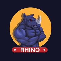 Rhino Animal with muscle arms folded Mascot figure character illustration vector