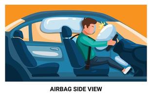 Coche de seguridad con bolsa de aire en accidente en vector de ilustración de vista lateral