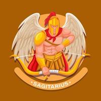 Guerrero arquero griego con carácter de héroes mitológicos de ala. vector de ilustración de mascota sagitario